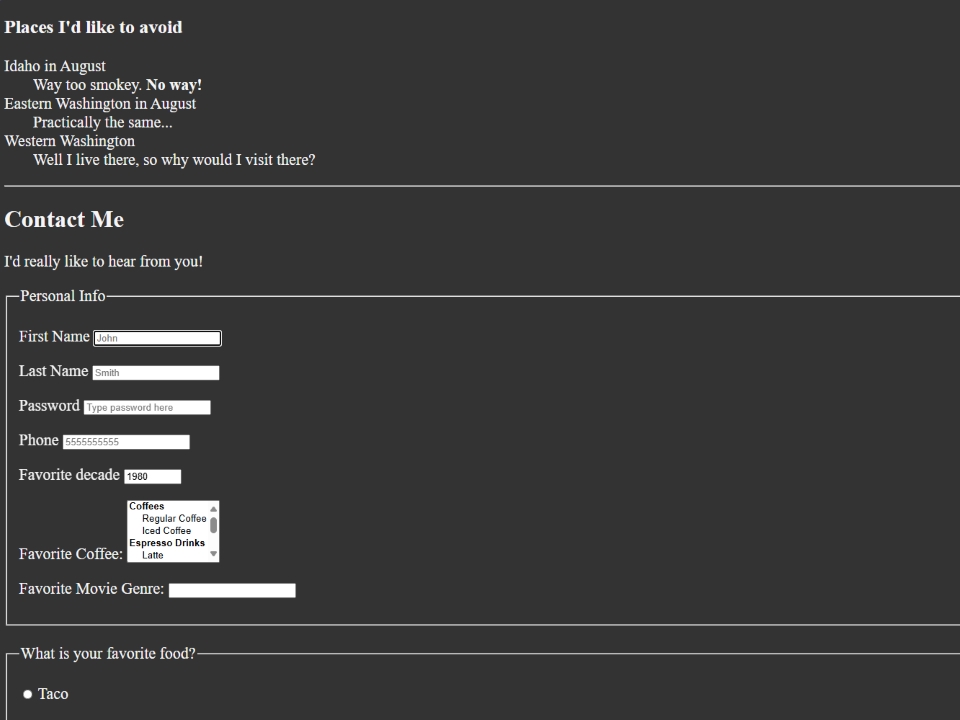 A portion of Evan's first webpage.