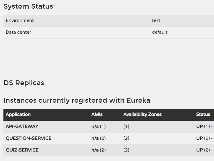 Service registry for associated application instances.